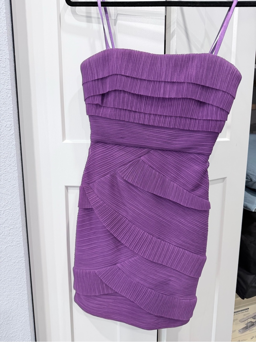 BCBGMaxAzria Lavender-Purple Pleated Strap Mini Dress